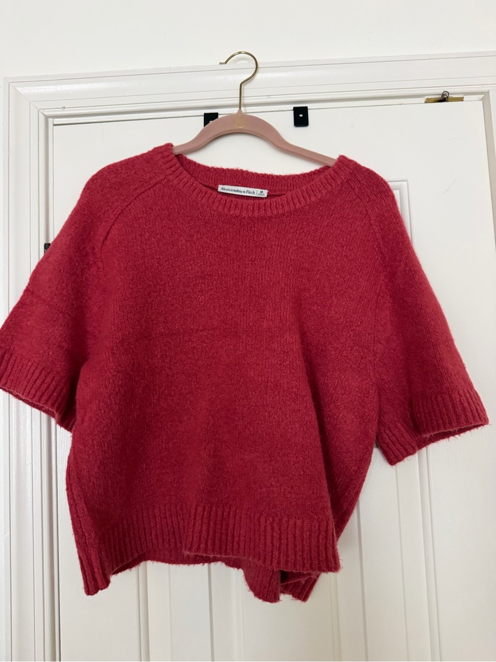 Abercrombie & Fitch Raspberry Red Short-Sleeve Crew Sweater